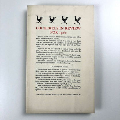 Cockerels in Review for 1960 | Golden Cockerel Press pamphlet
