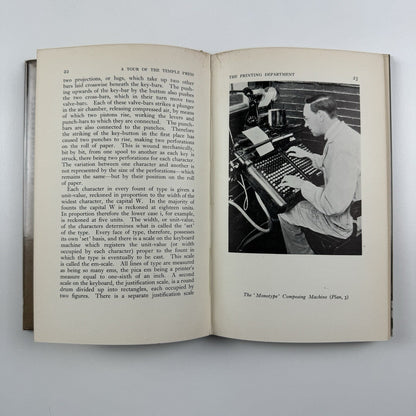 A Tour of The Temple Press. An account by James Thornton, MA of printing and binding books at the works of J.M. Dent & Sons Ltd, at Letchworth Garden City in Hertfordshire, 1935