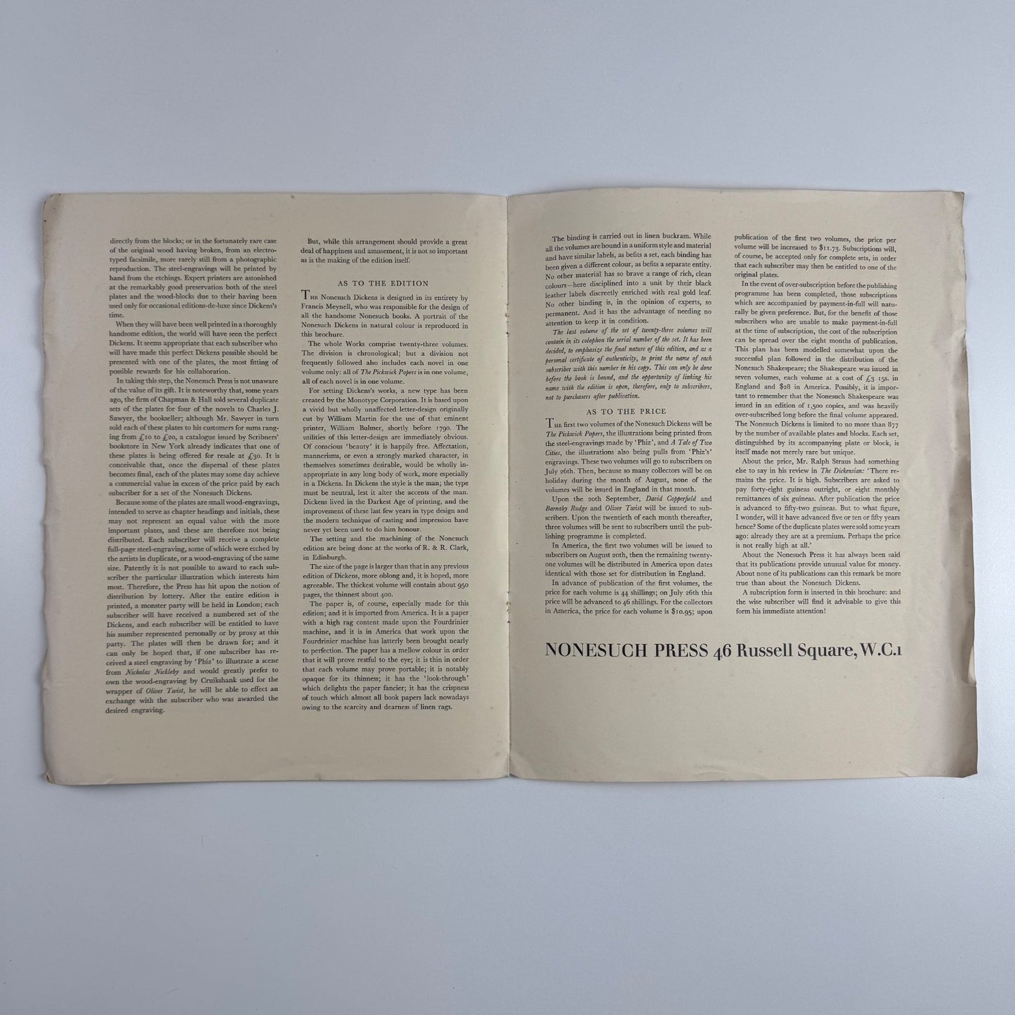 Leaflet A portrait in Natural Colour of the Nonesuch Dickens Nonesuch Press 1937