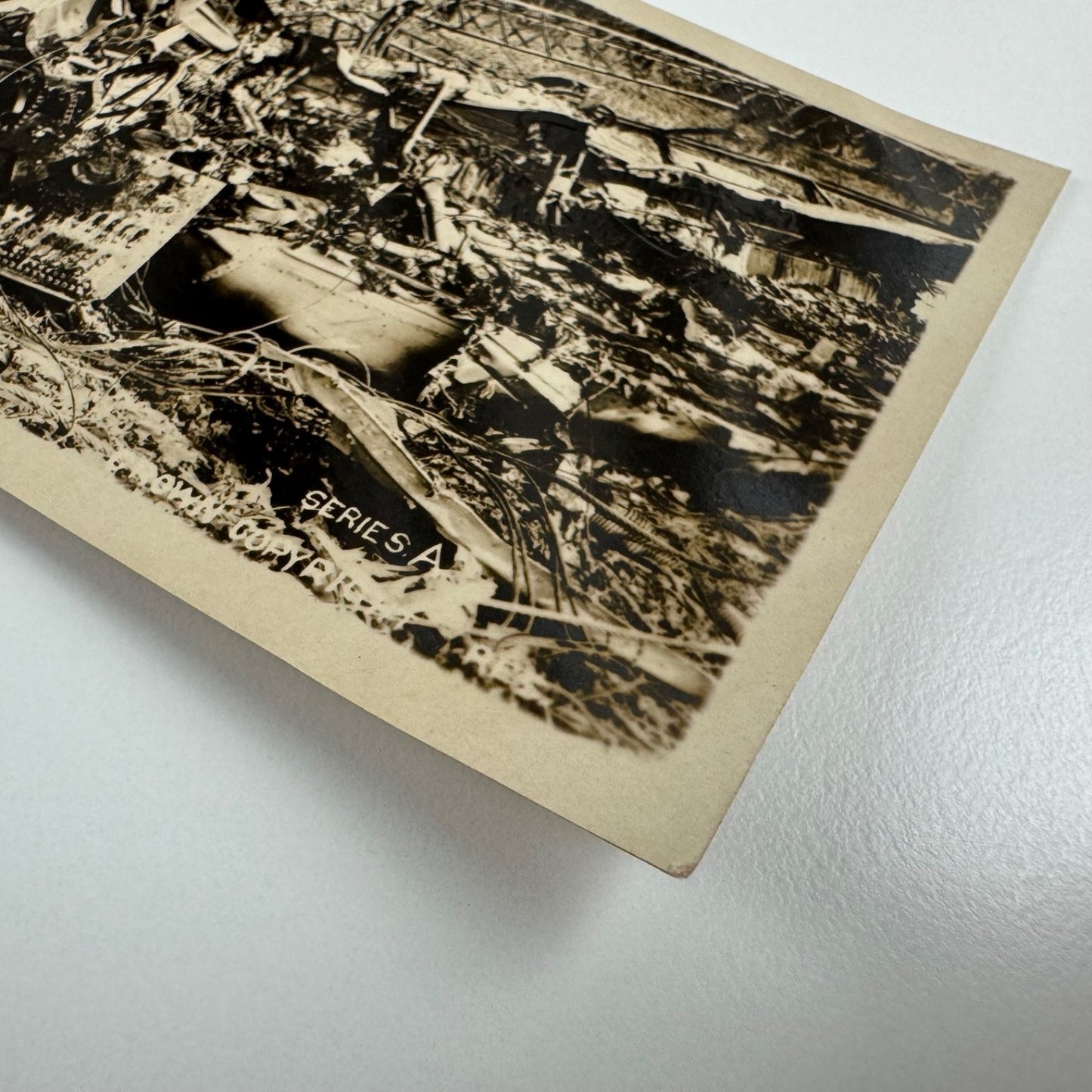 Postcard L32 wreckage of Zeppelin shot down by Lt Frederick Sowrey on 24 September 1916. With embossed stamp