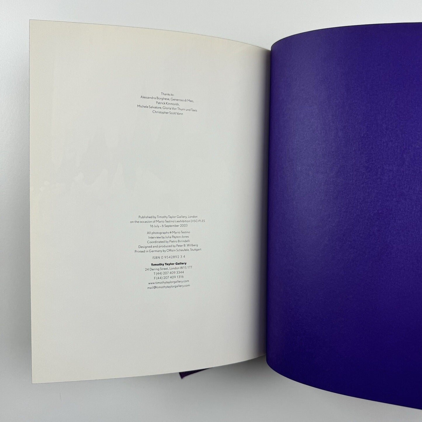 Mario Testino. Disciples | Timothy Taylor Gallery exhibition catalogue, 2003