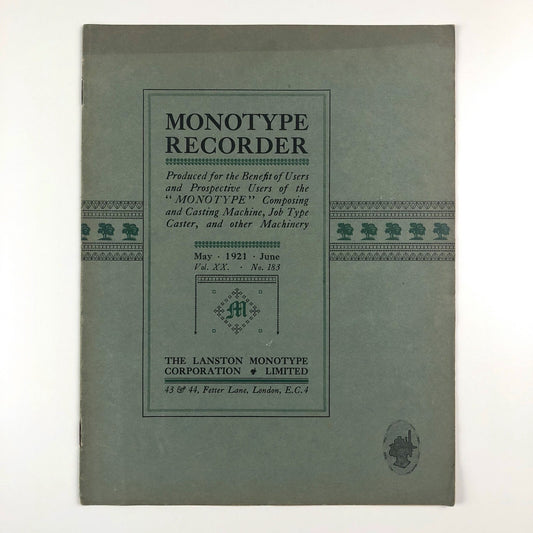 The Monotype Recorder May/June 1921 Vol. XX, No. 183