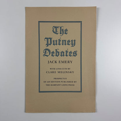 Prospectus for The Putney Debates by Jack Emery. Lino-cuts by Clare Melinsky | The Rampant Lions Press