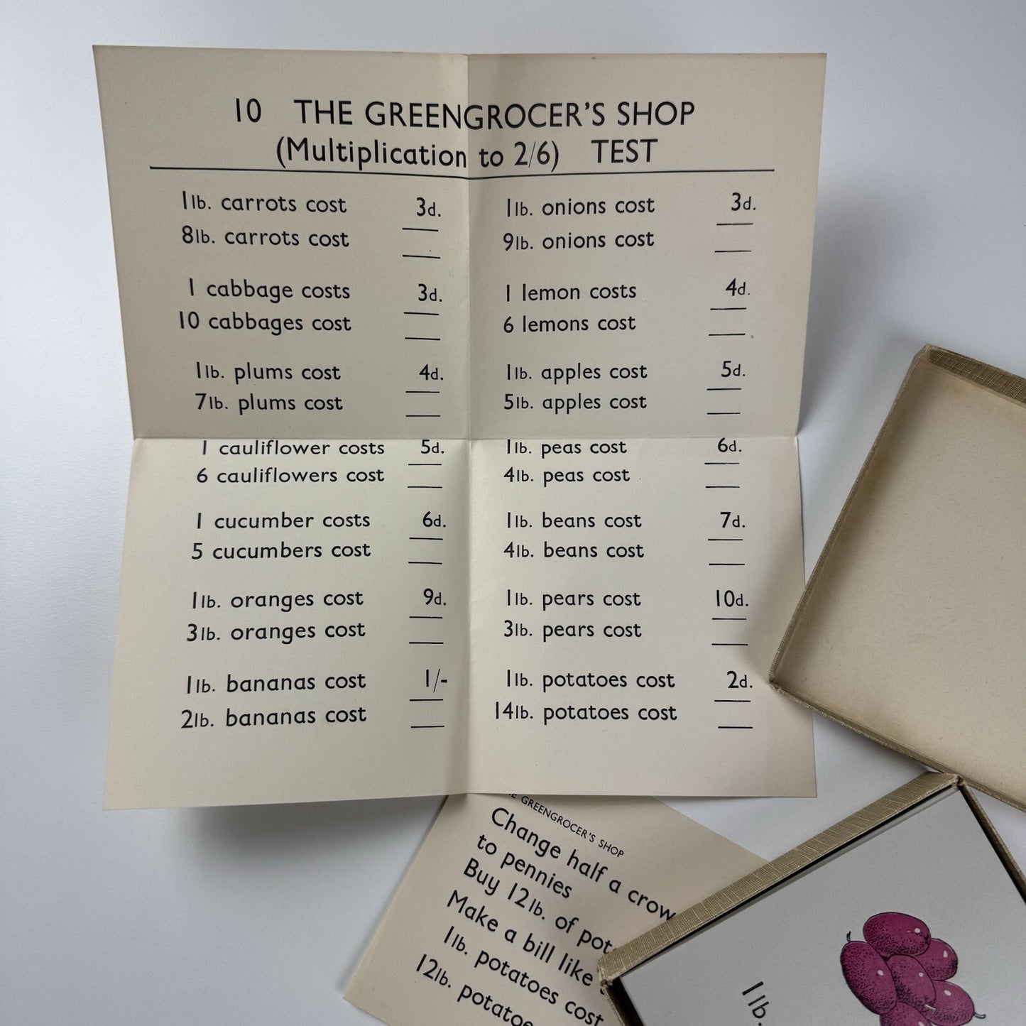 No 10 The Greengrocer's Shop educational maths toy | E.J. Arnold c.1950s – 86 cards