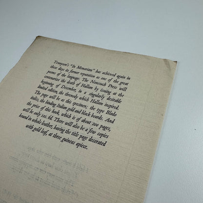 Prospectus for In Memoriam by Alfred Lord Tennyson. The Nonesuch Press, 1933