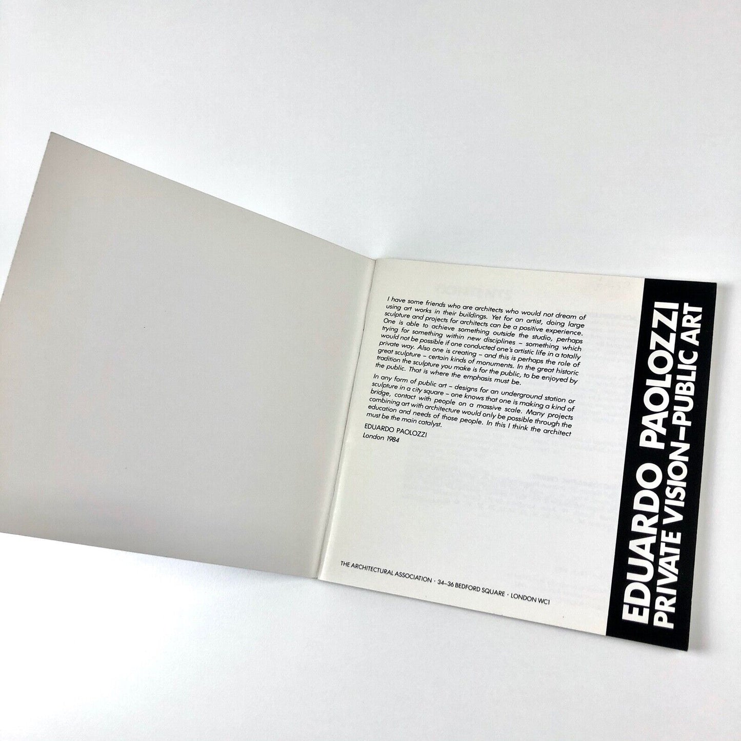 Eduardo Paolozzi. Private Vision - Public Art | Architectural Association, 1984 | introduction by Frank Whitford