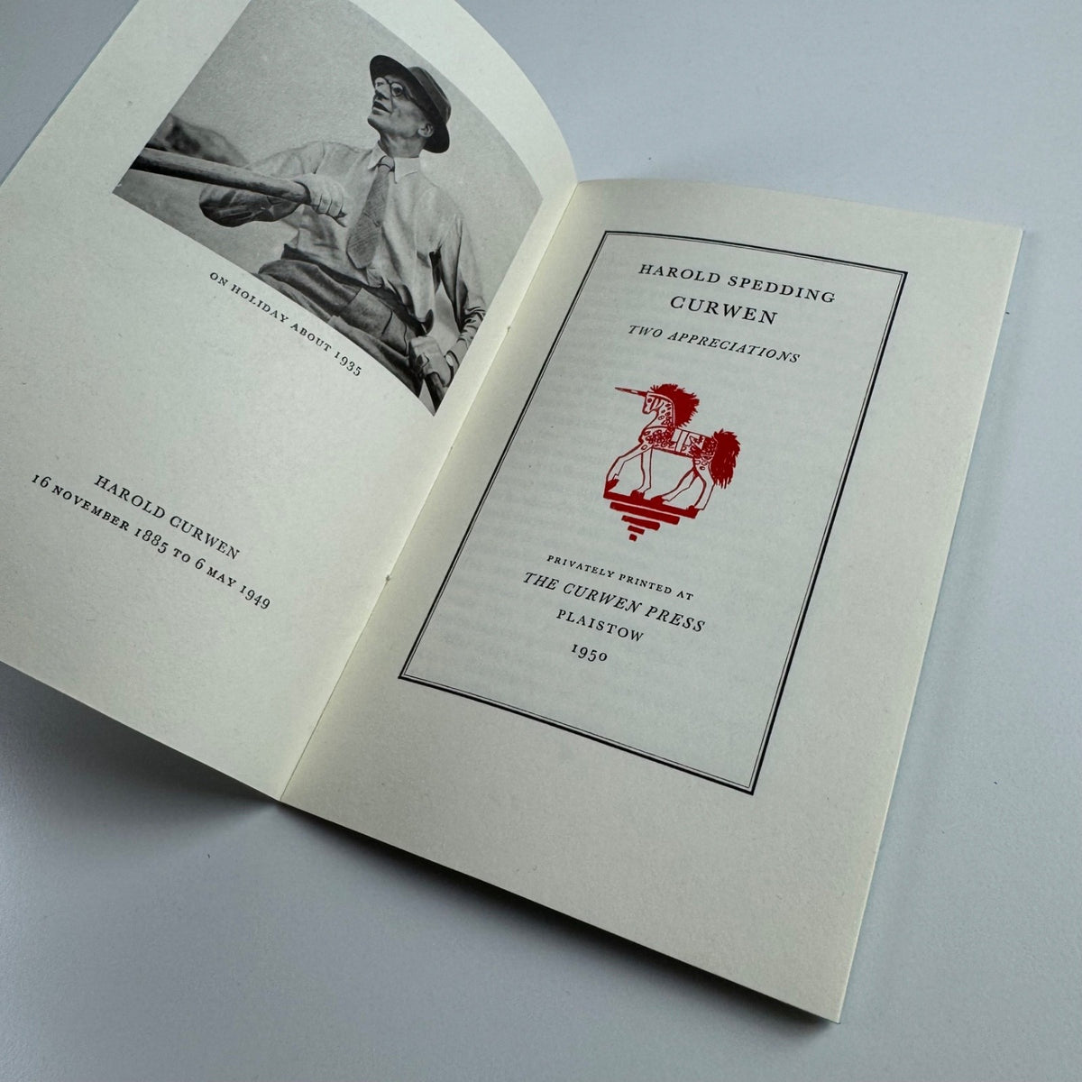 Harold Spedding Curwen. Two appreciations. Privately printed at The Curwen Press, 1950