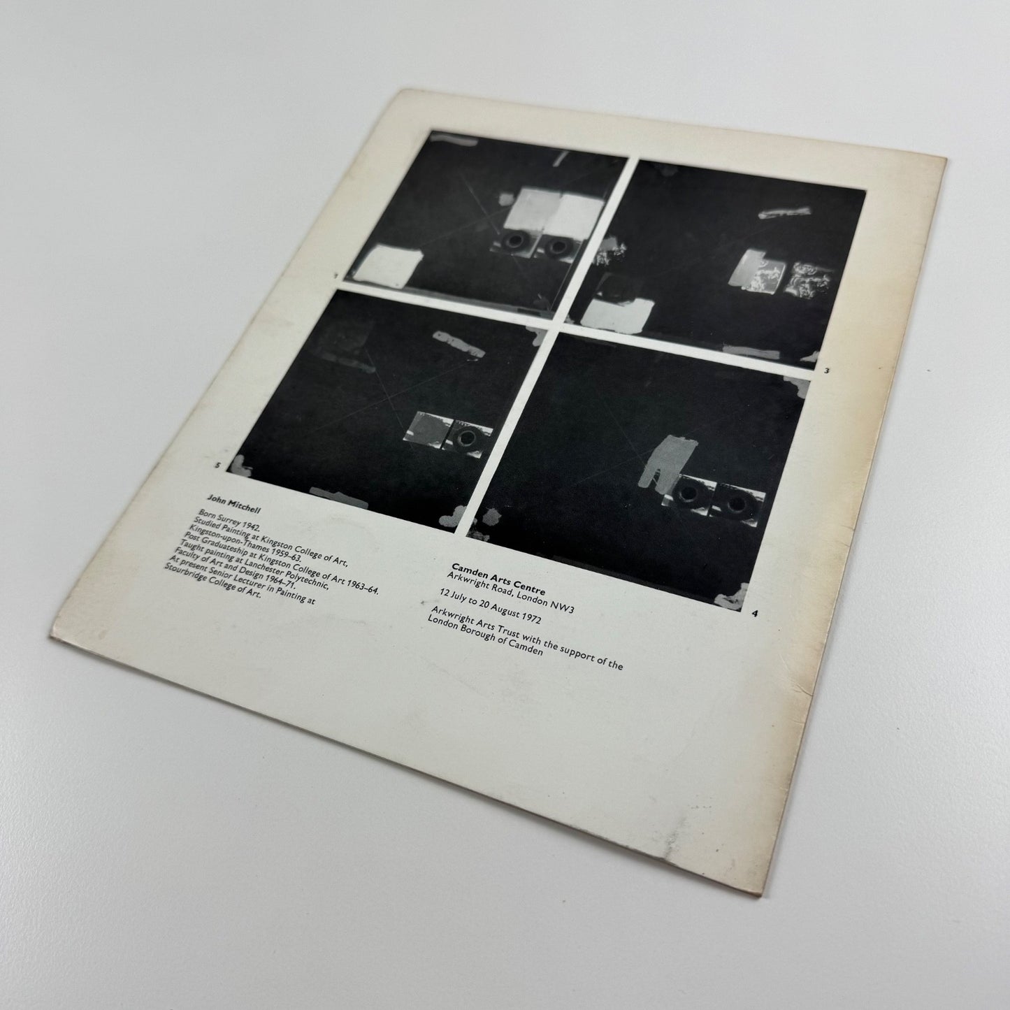 Folding card for John Mitchell. Camden Arts Centre 1972