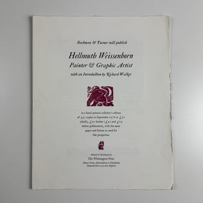 Prospectus Hellmuth Weissenborn Painter & Graphic Artist Whittington Press 1976