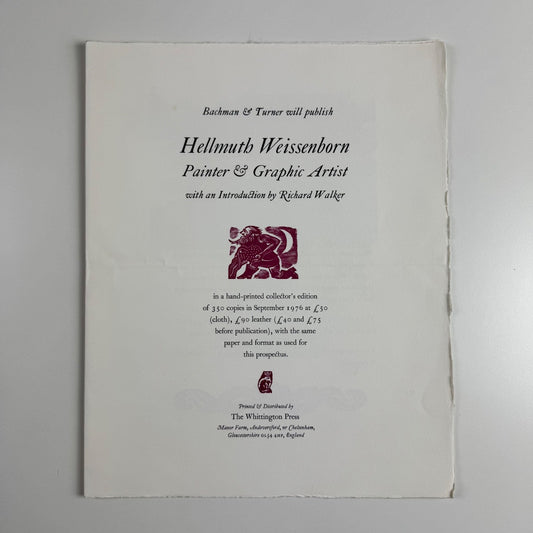 Prospectus Hellmuth Weissenborn Painter & Graphic Artist Whittington Press 1976