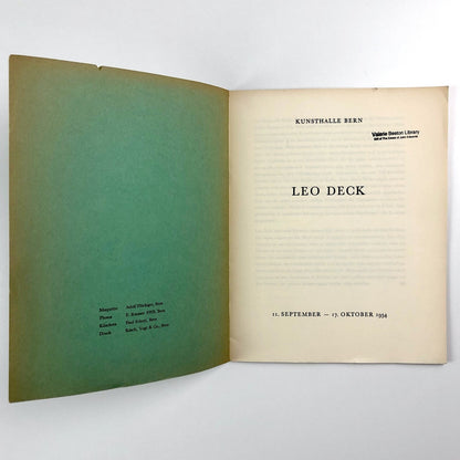 Leo Deck | Kunsthalle, Bern – exhibition catalogue | 1954