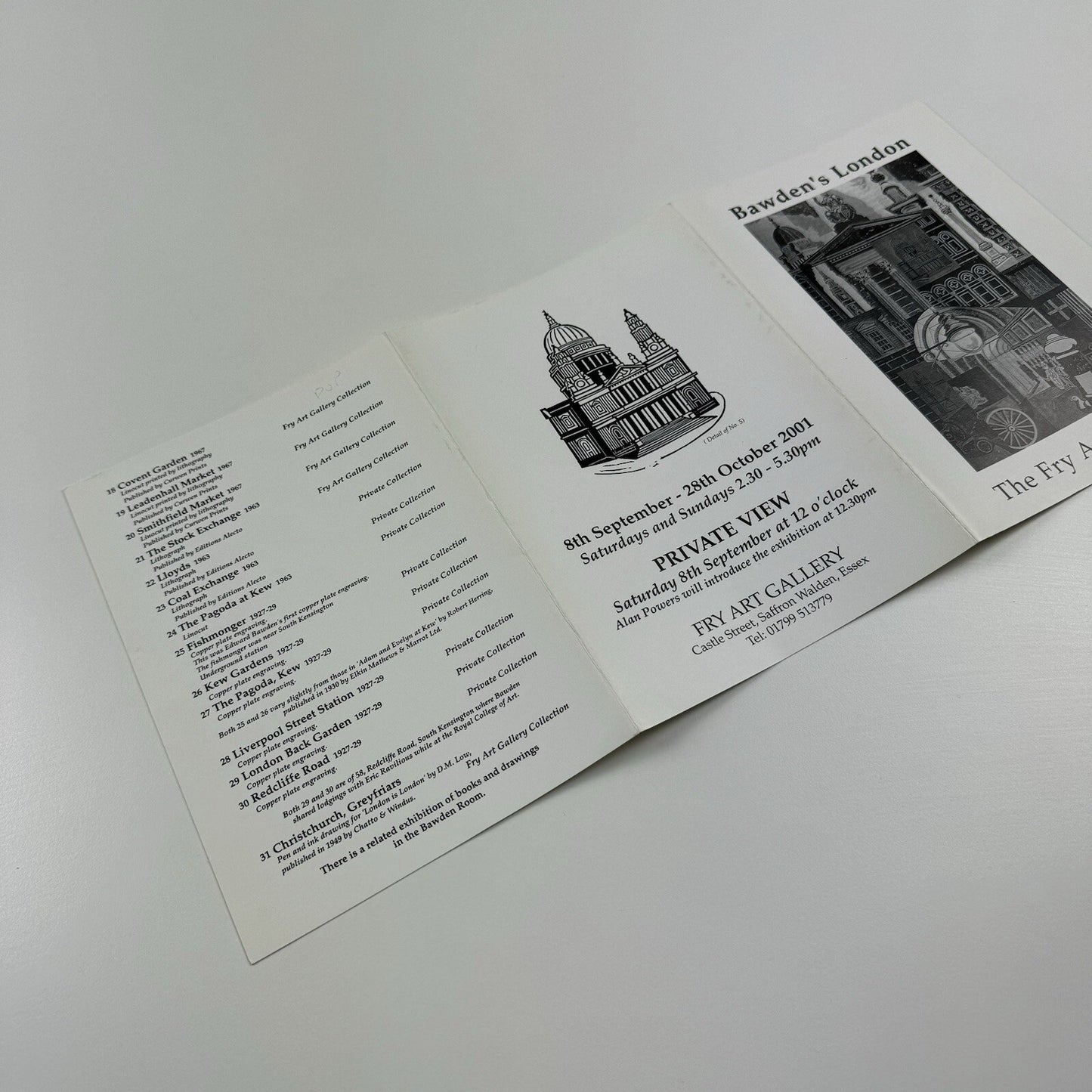 Folding card for [Edward] Bawden's London - Fry Art Gallery, Alan Powers 2001