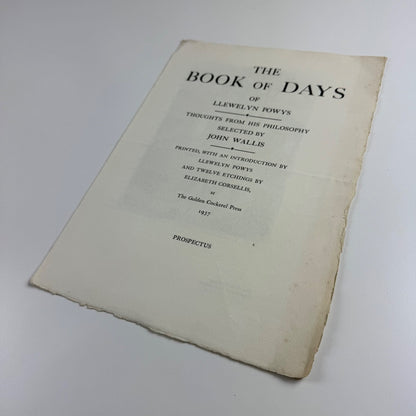 Prospectus for The Book of Days of Llewelyn Powys Golden Cockerel Press, 1937