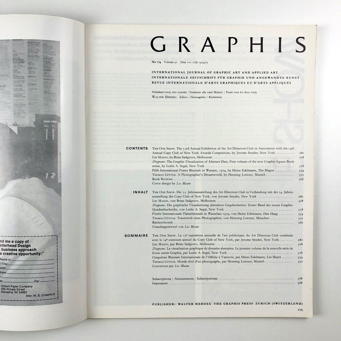 Graphis journal No 174 Vol 30 1974/75. Graphis Press Corp