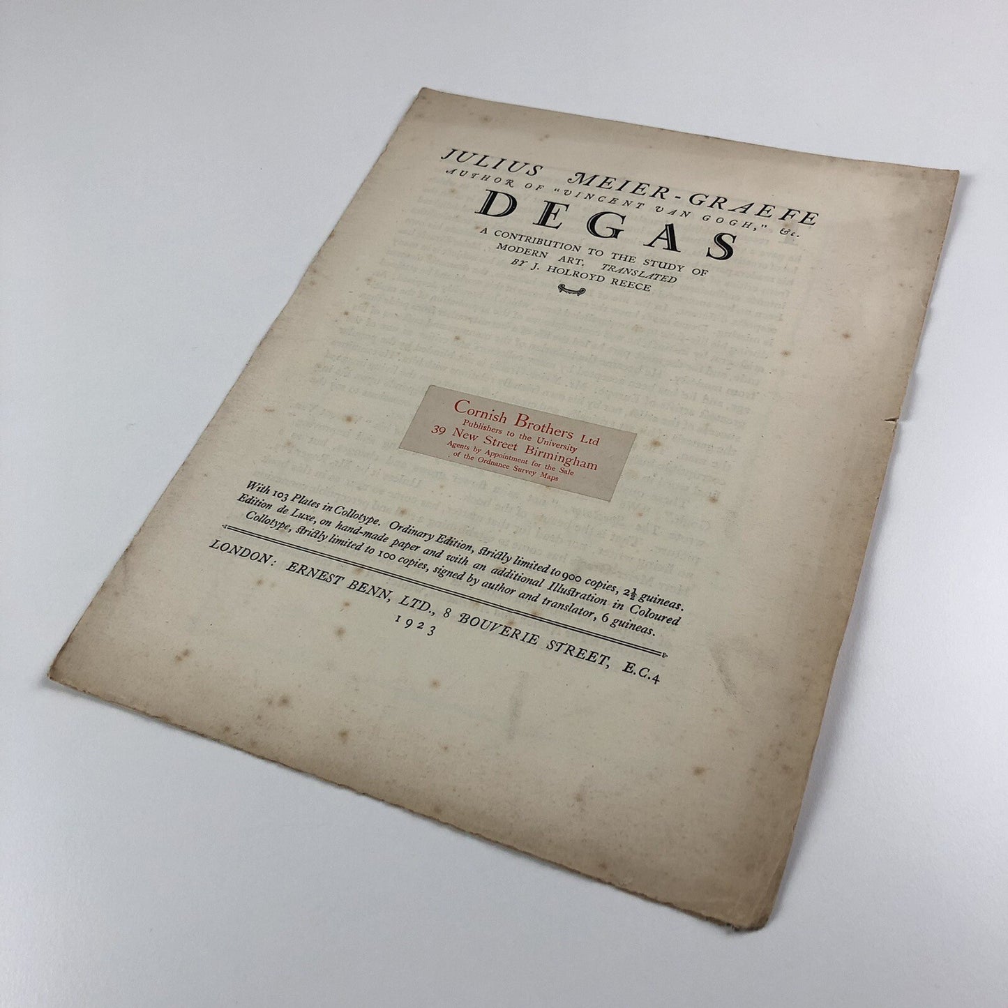 Prospectus for Degas by Julius Meier-Graefe | J. Holroyd Reece | Ernest Benn 1923
