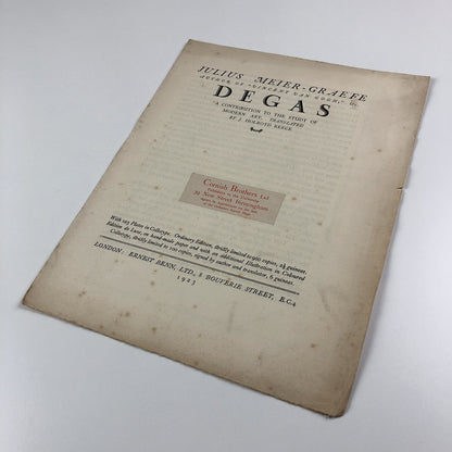 Prospectus for Degas by Julius Meier-Graefe | J. Holroyd Reece | Ernest Benn 1923
