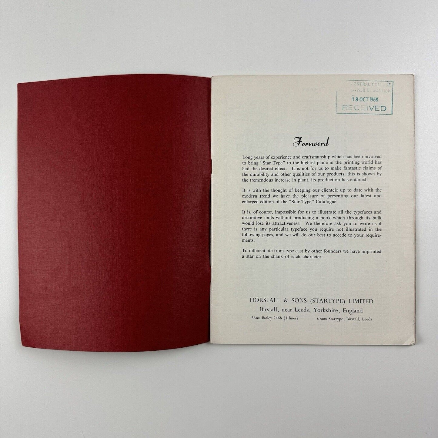 Type specimen booklet Star Type Horsfall & Sons Birstall c.1968