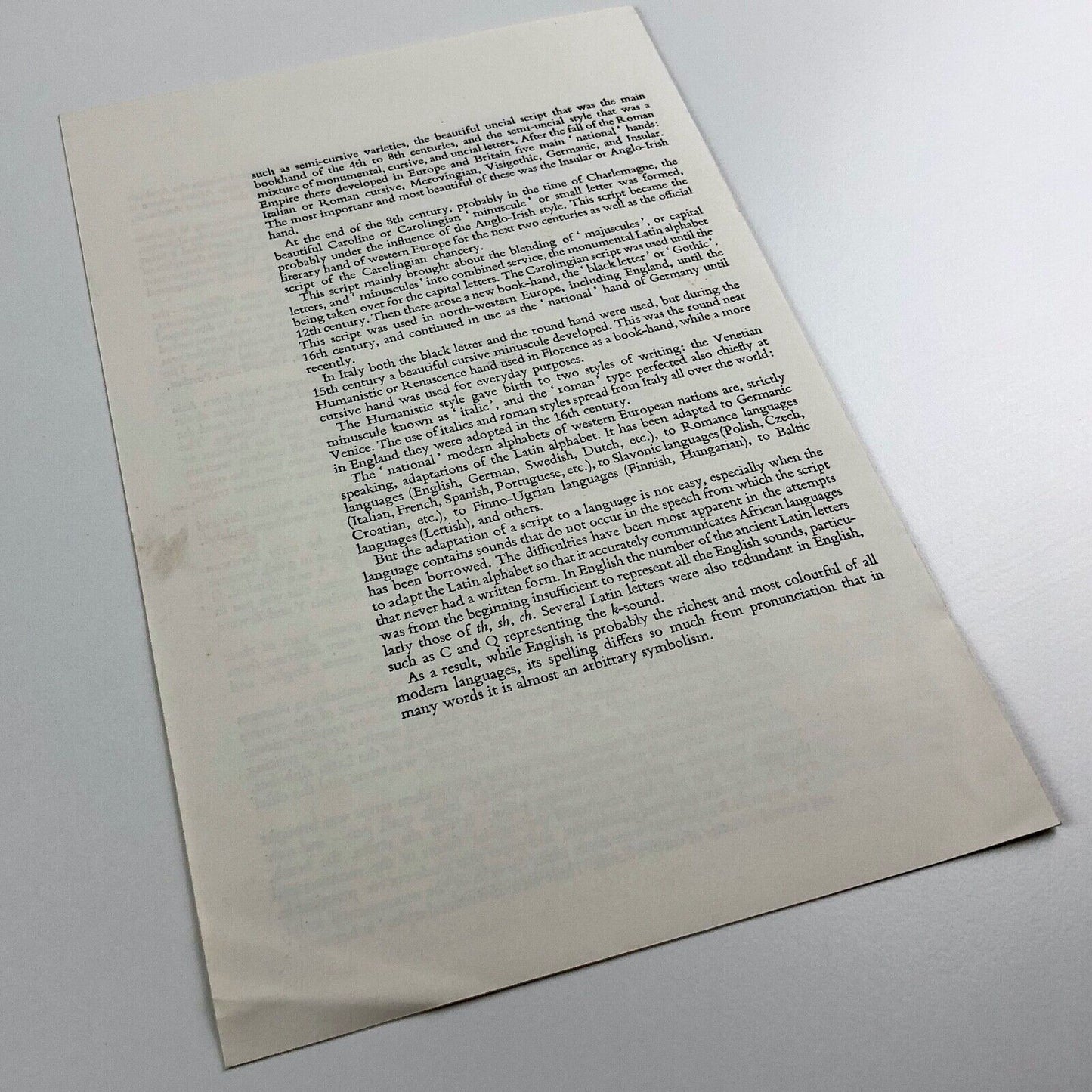 Leaflet History and Development of the Alphabet Brighton College of Art Printing Dept, undated