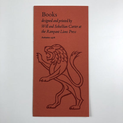 Rampant Lions Press – Books designed and printed by Will and Sebastian Carter, 1978
