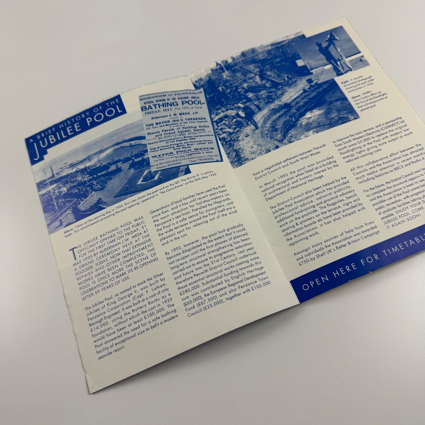 Souvenir brochure to commemorate The Grand re-opening of the Jubilee Pool Penzance 30 May 1994