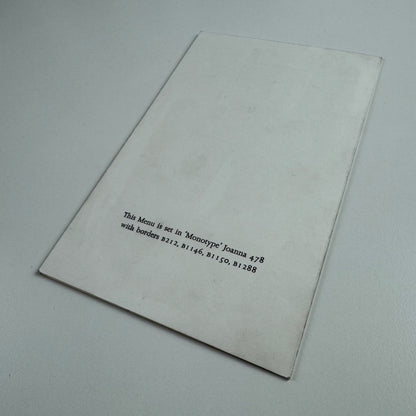 Menu for London and District Monotype Users' Association Monotype Joanna