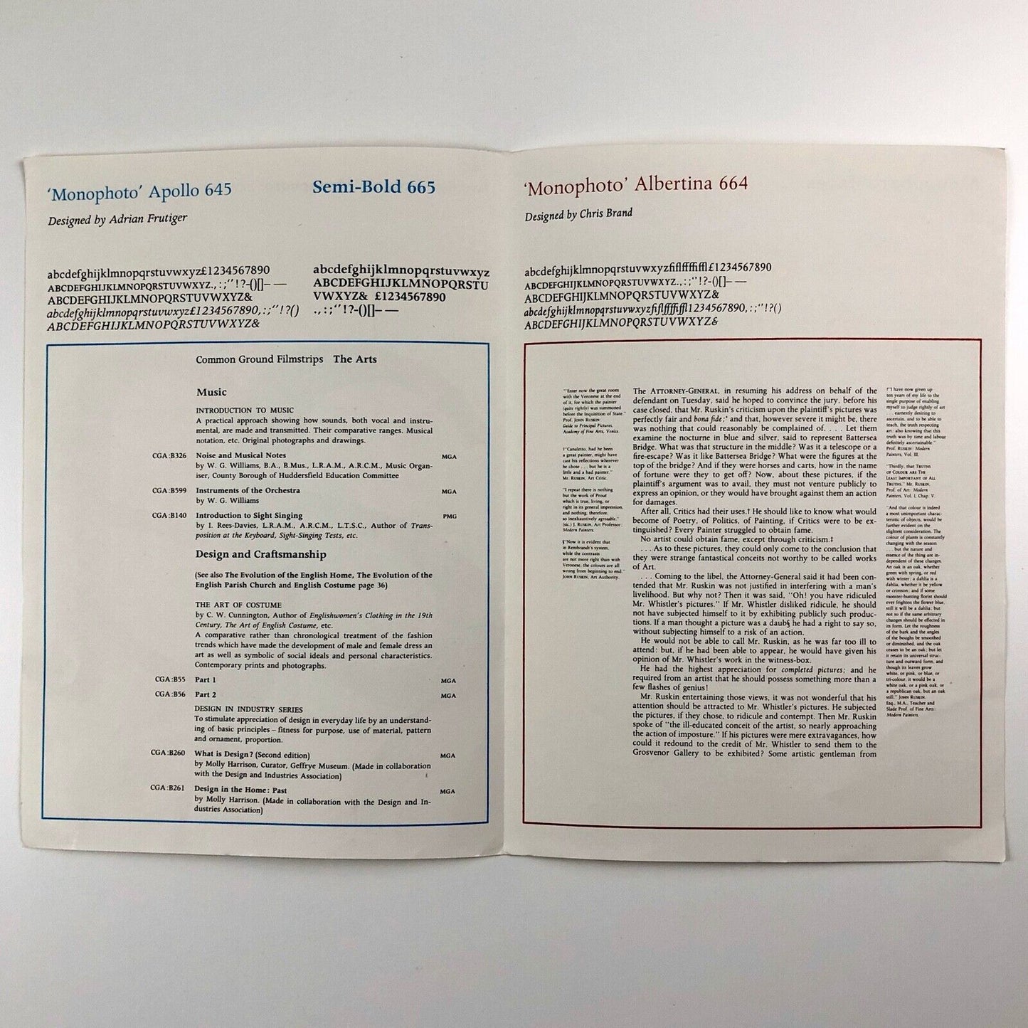 Apollo & Albertina Monophoto type specimen Monotype Corporation Adrian Frutiger