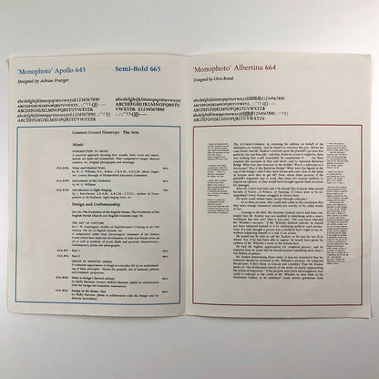 Apollo & Albertina Monophoto type specimen Monotype Corporation Adrian Frutiger