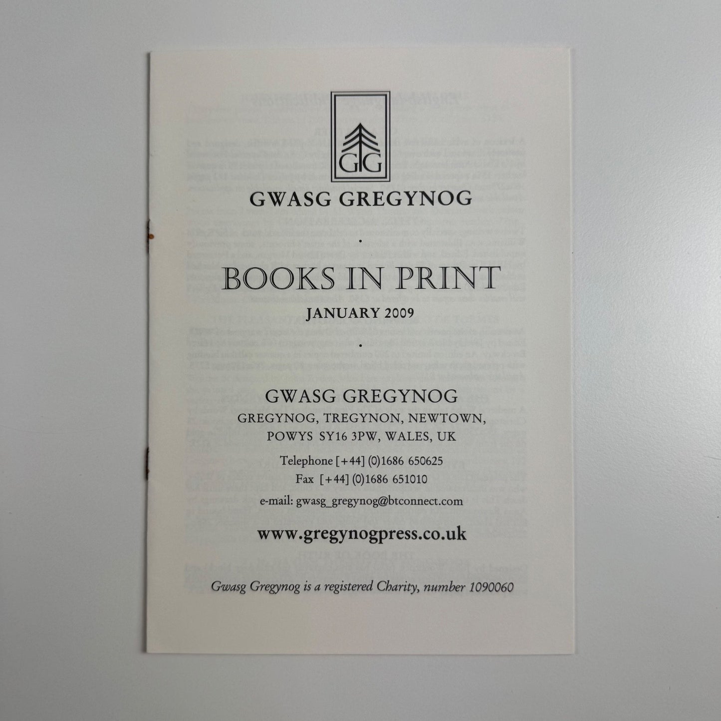 Leaflet Gwasg Gregynog | Books in Print January 2009