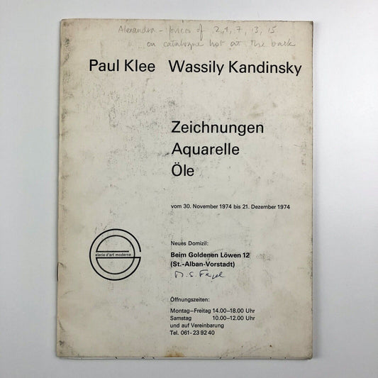 Paul Klee. Wassily Kandinsky. Zeichnungen Aquarelle Öle | Galerie d’art moderne, Basel catalogue, 1974