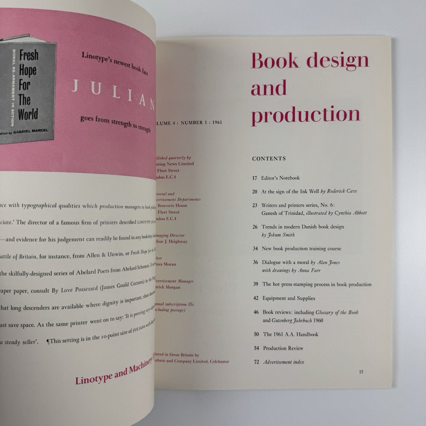 Book Design and Production | Vol 4 No 1 1961 | Printing News Ltd | Edited by James Moran