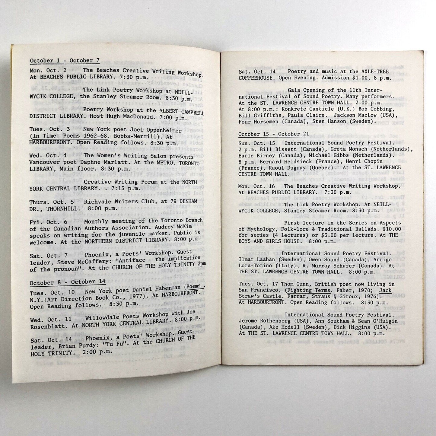 Poetry Toronto Newsletter 34, Oct 1978 | Festival of Sound Poetry | Lawrence Upton