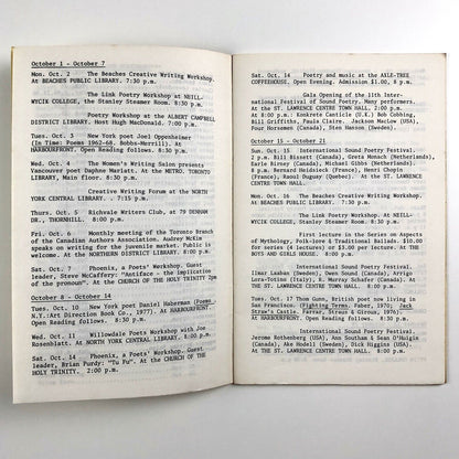 Poetry Toronto Newsletter 34, Oct 1978 | Festival of Sound Poetry | Lawrence Upton