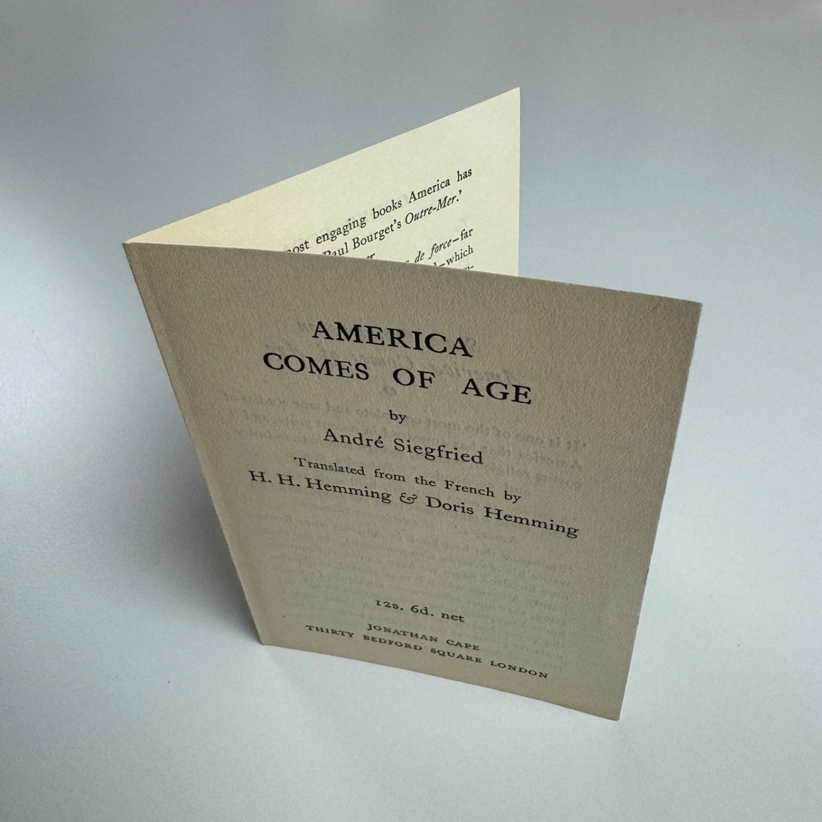 Tiny leaflet/order form for America Comes of Age by André Siegfried Jonathan Cape c.1927