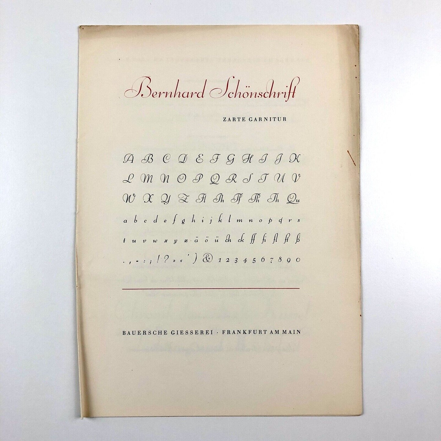 Bernhard-Schönschrift zart und kräftig type specimen folder and inserts | design by Lucian Bernhard | Bauersche Giesserei, undated