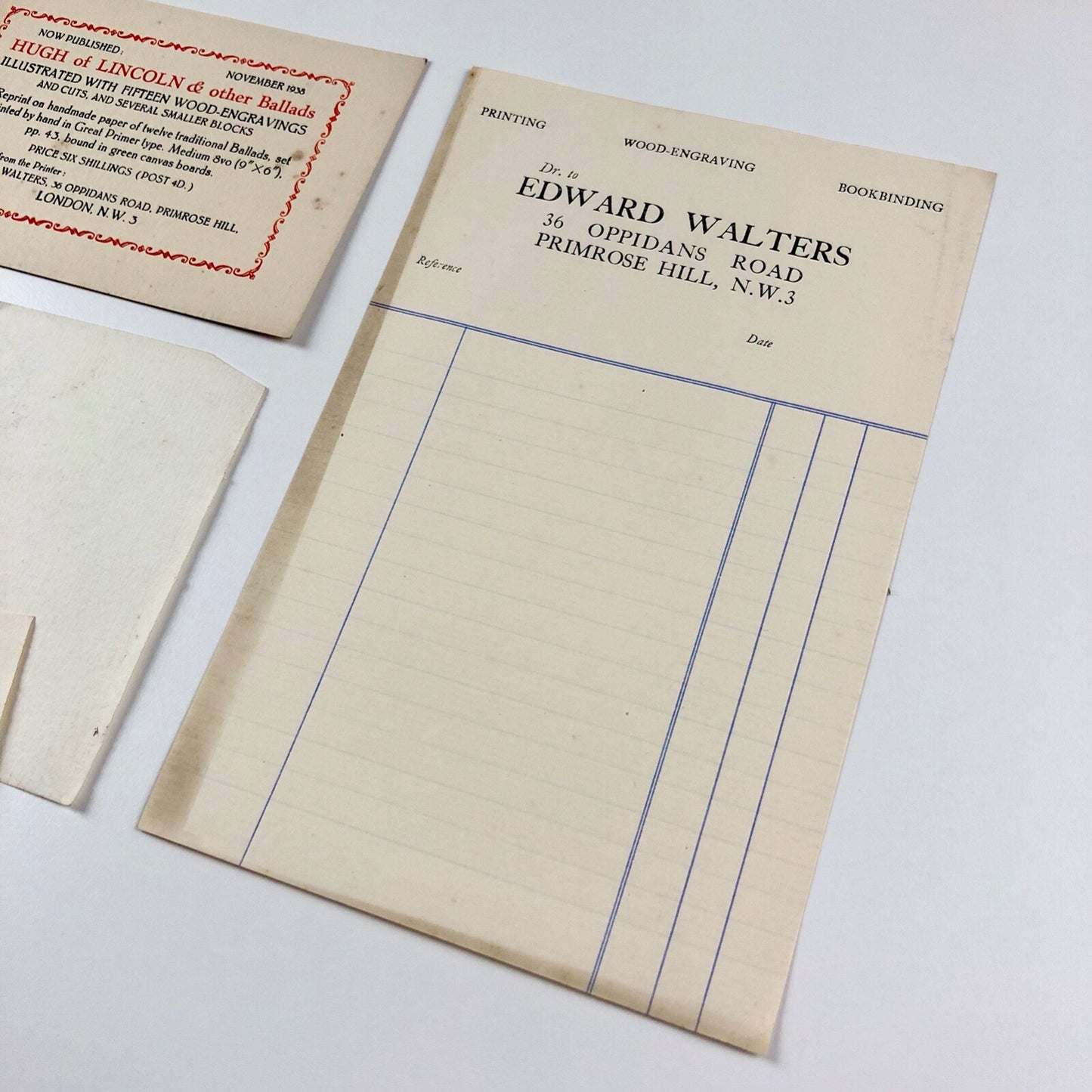 Four pieces of printed ephemera relating to Edward Walters | Fleece Press, c.1930s