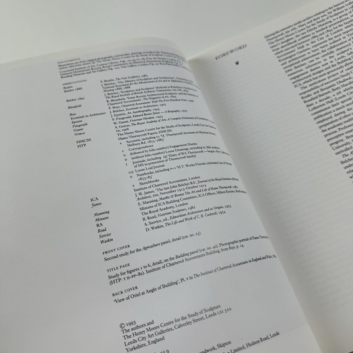 The Alliance of Sculpture and Architecture. Studies in the History of Architecture No. 3 | Henry Moore Centre for the Study of Sculpture |  Leeds City Art Gallery, 1993