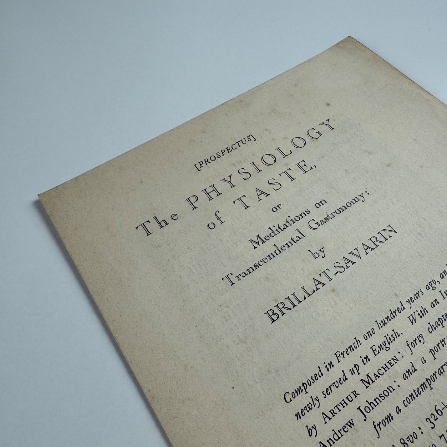 Prospectus for The Physiology of Taste by Brillat-Savarin | Peter Davies, 1925