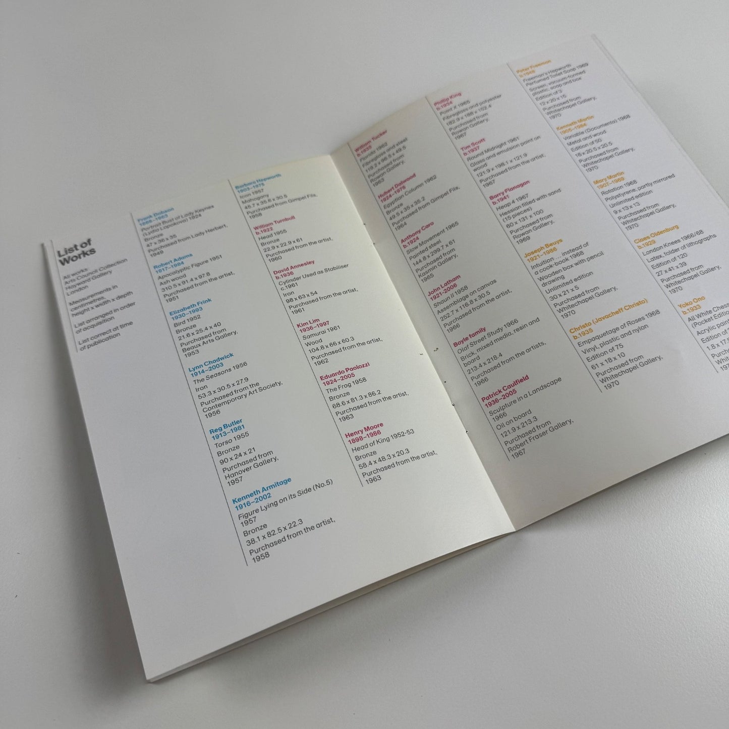 Gallery guide for Sixty Years of Sculpture in the Arts Council Collection | Longside Gallery, 2006