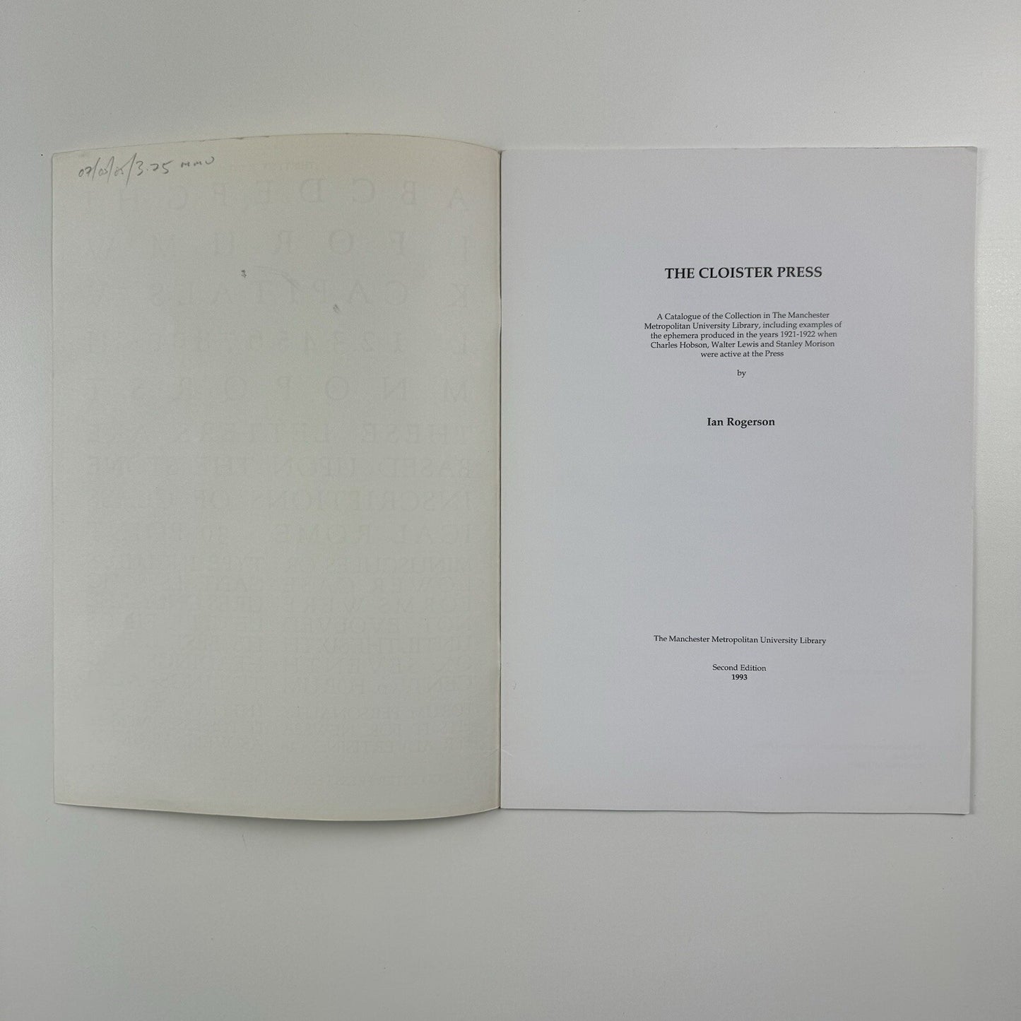 The Cloister Press Heaton Mersey near Manchester | Catalogue of the Collection in The Manchester University Library by Ian Rogerson | Second edition 1993
