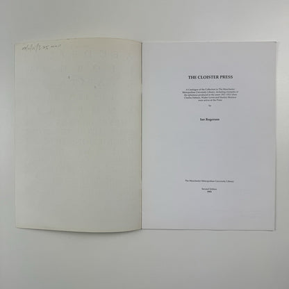 The Cloister Press Heaton Mersey near Manchester | Catalogue of the Collection in The Manchester University Library by Ian Rogerson | Second edition 1993