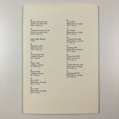 Folding card for Three Artists Three Decades: Robyn Denny, John Holland, Gwyther Irwin | Redfern Gallery, 1992