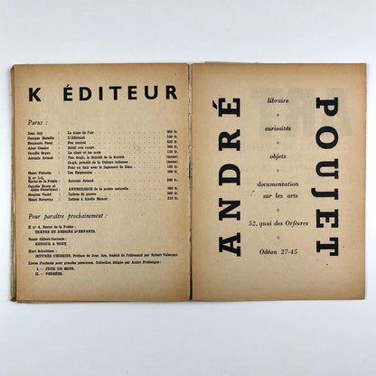 K. Revue de la poésie No. 3. De l'Humour à la Terreur Hommage à Kurt Schwitters, La revue de la poésie, Paris, 1949