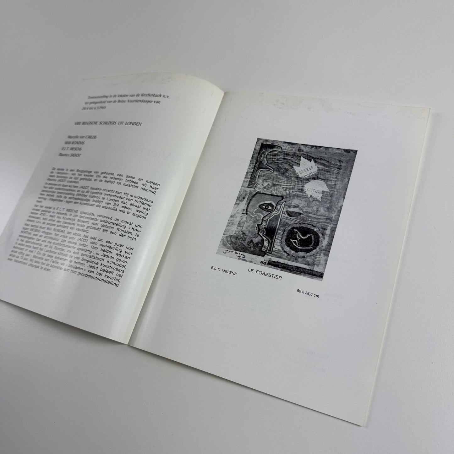 Leaflet Vier Belgische Schilders uit Londen (Four Belgian Painters from London) | Marcelle van Caillie, Maurice Jadot, E.L.T. Mesens, Willi Rondas | Britse Veertiendaagse te Brugge 1968