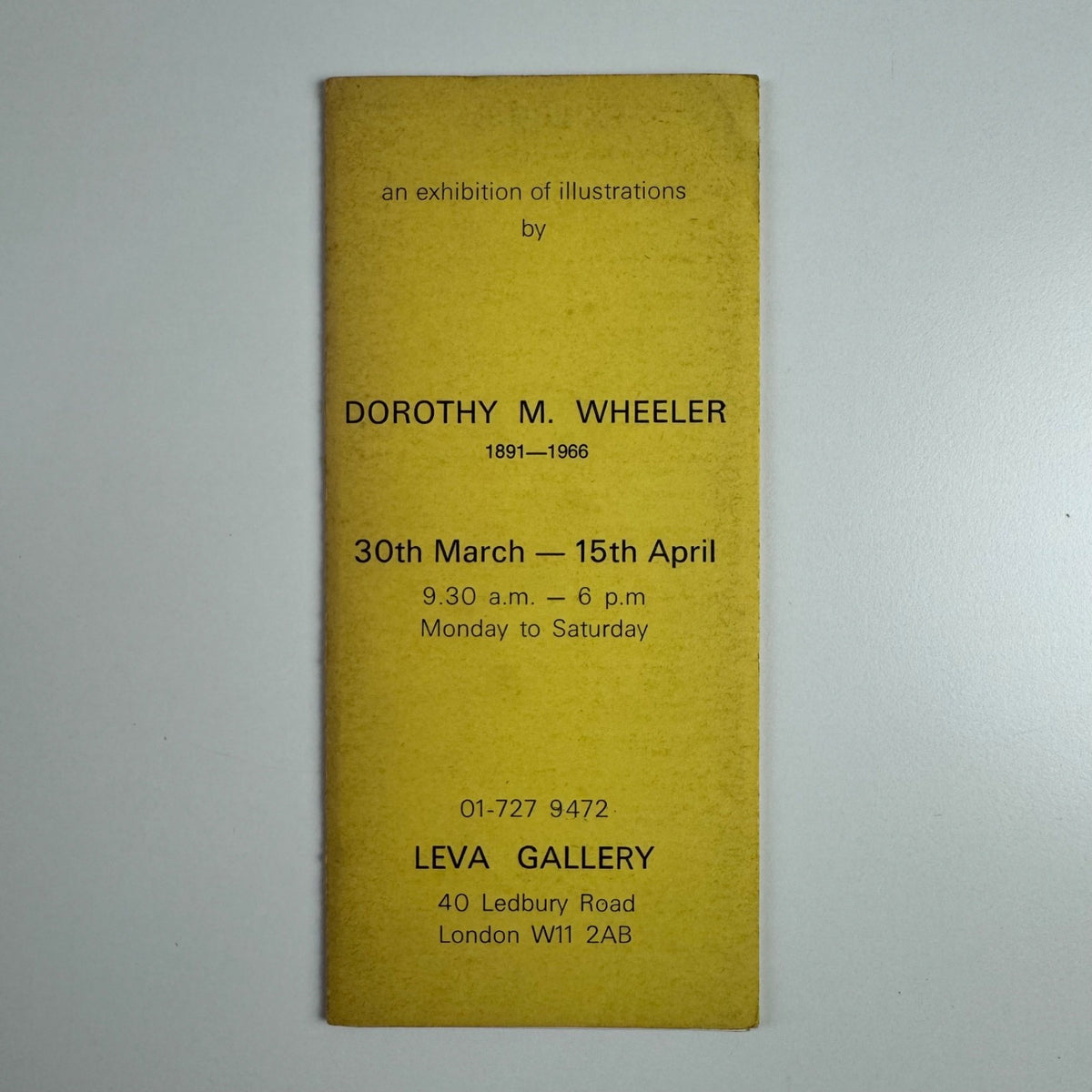 An exhibition of illustrations by Dorothy M. Wheeler 1891-1966 | Leva Gallery, presumably 1966