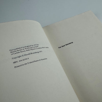 The De-definition of Art. Action Art to Pop to Earthworks by Harold Rosenberg | Secker & Warburg, 1972