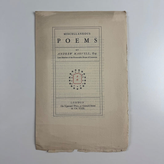 Leaflet for Miscellaneous Poems by Andrew Marvell | The Nonesuch Press, 1923