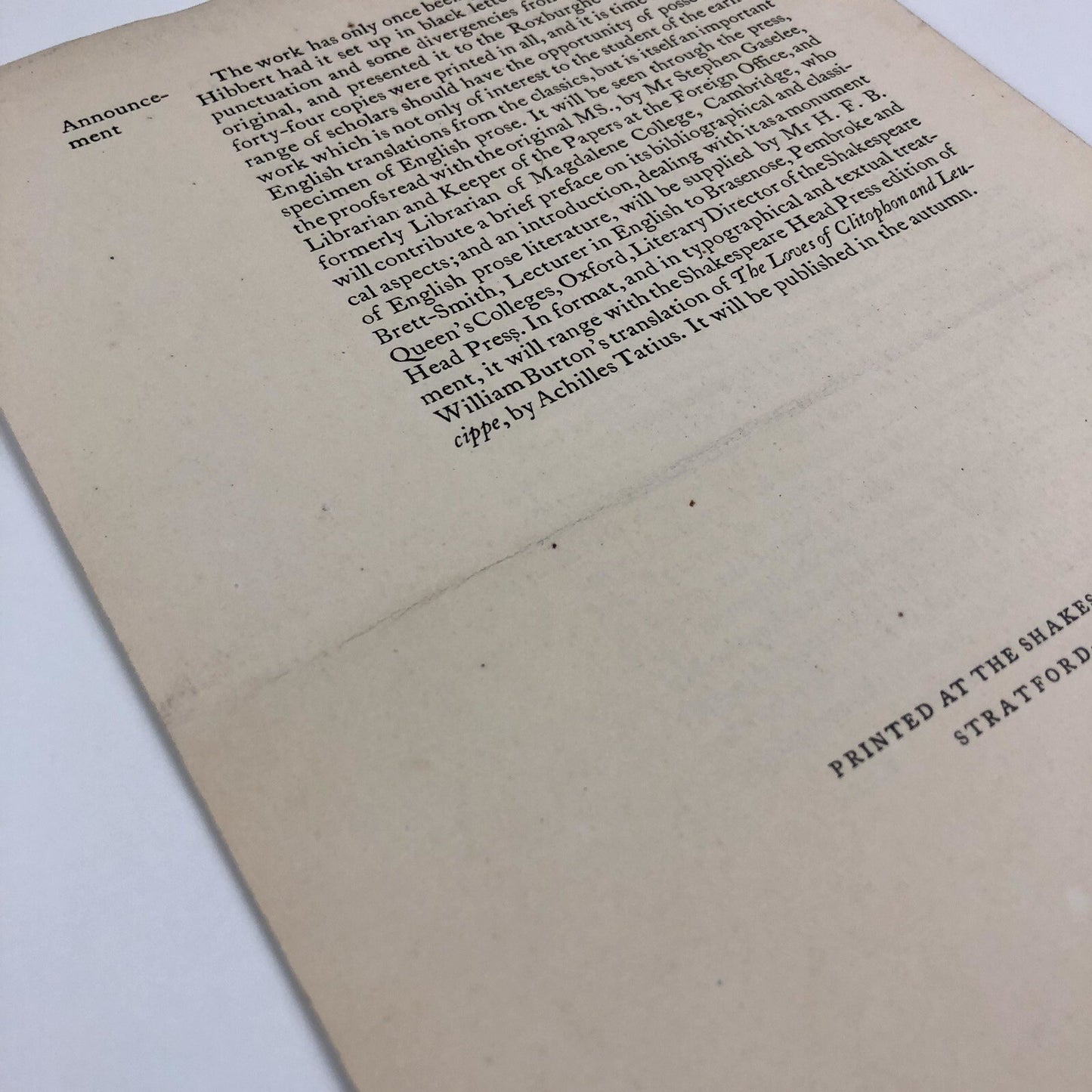 Prospectus – Ovyde Hys Booke of Methamorphose | William Caxton | Basil Blackwell 1923