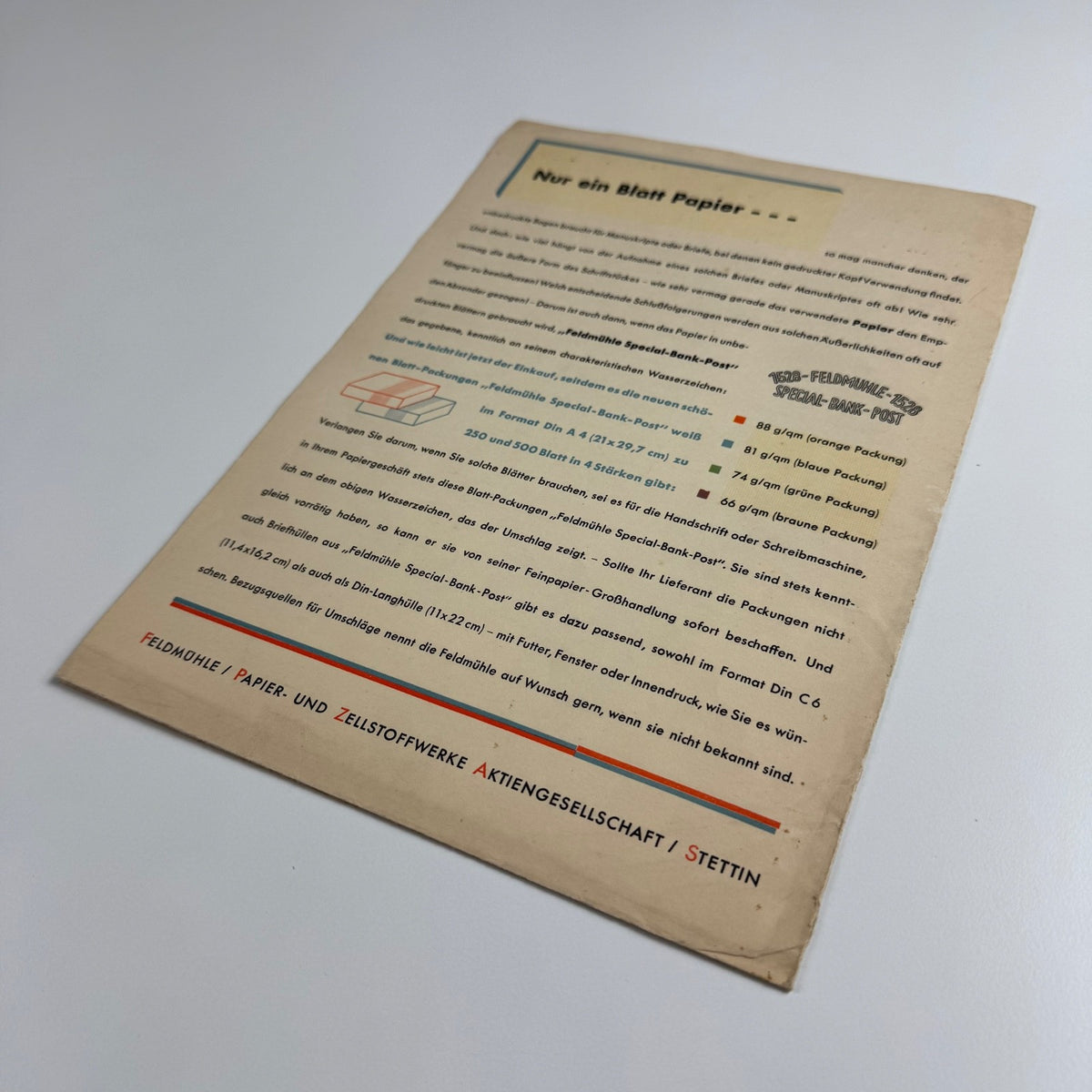 Brochure for German paper-maker. Feldmühlewinke No. 11 1930s