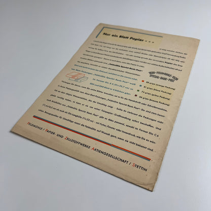 Brochure for German paper-maker. Feldmühlewinke No. 11 1930s