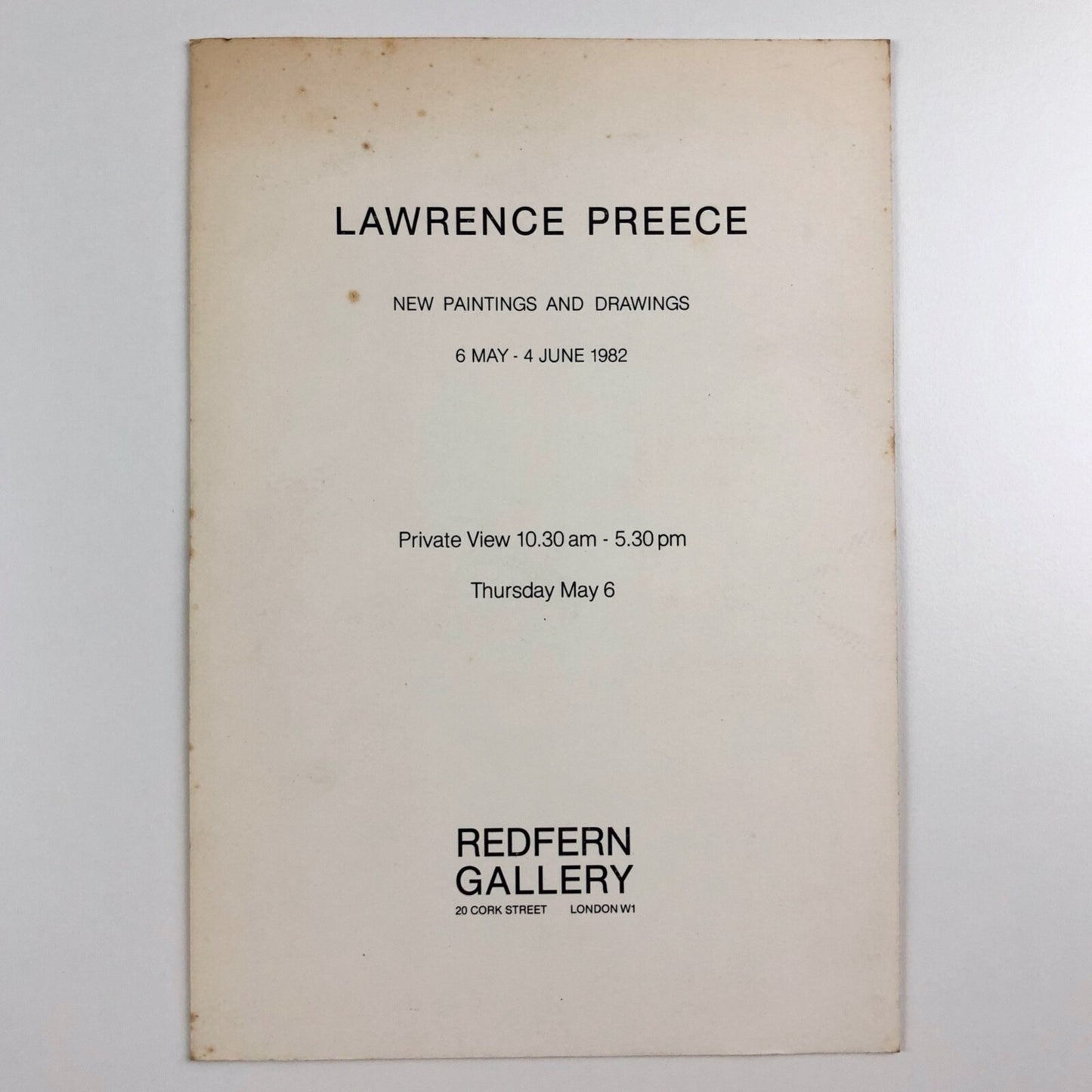 Lawrence Preece New paintings and drawings | Redfern Gallery 1982, folded card